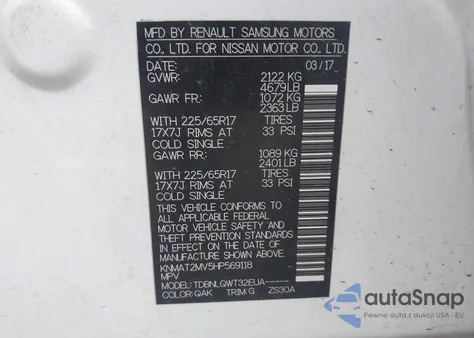 2017 Nissan Rogue Sv from USA, damaged, VIN KNMAT2MV5HP569118